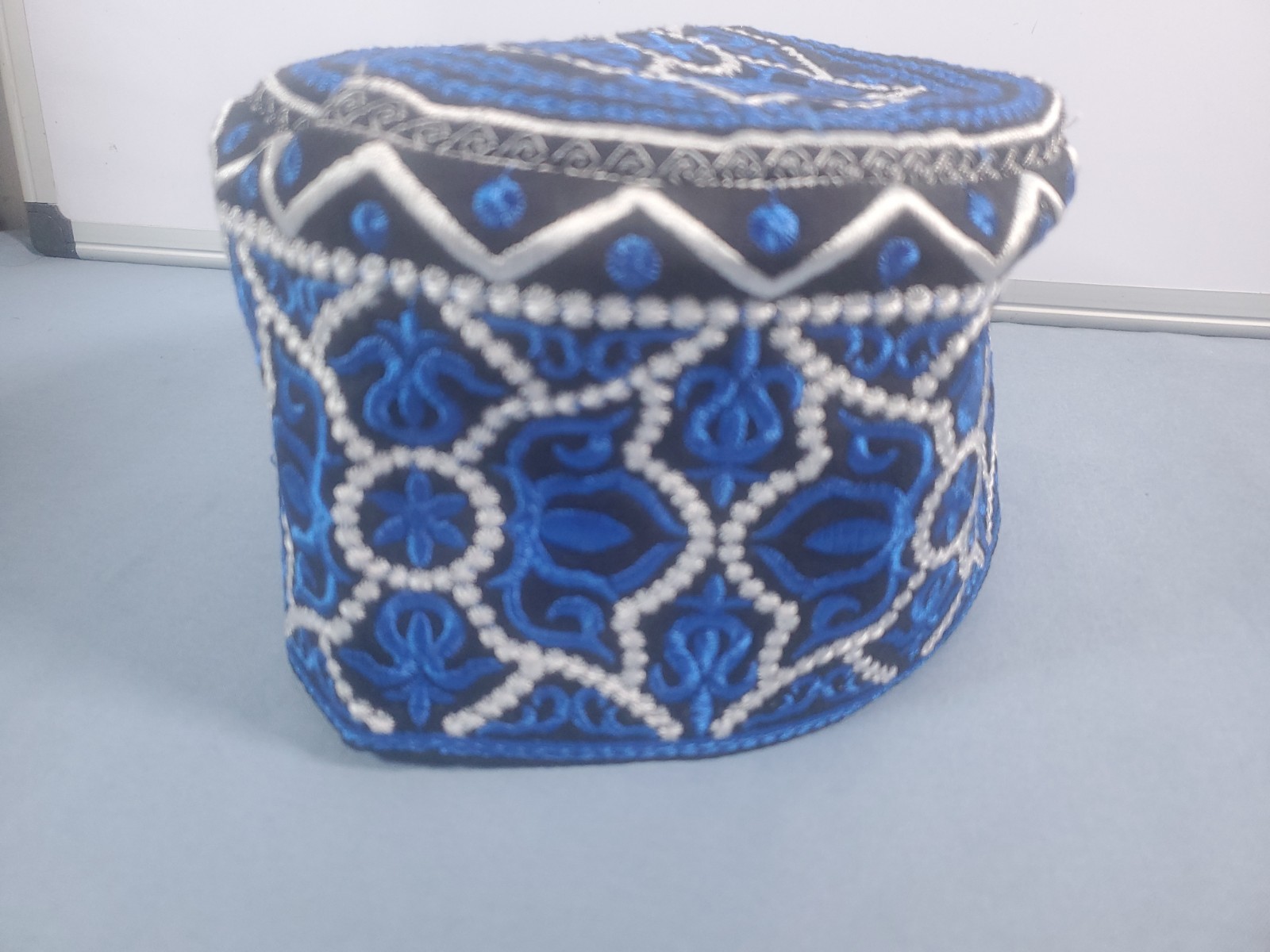 Al Karim Muslim Kufi Hat Blue Embroidered Prayer Cap Islamic Topi Size 56 Omani Al Karim Muslim Kufi Hat Blue Embroidered Prayer Cap Islamic Topi Size 56 Omani