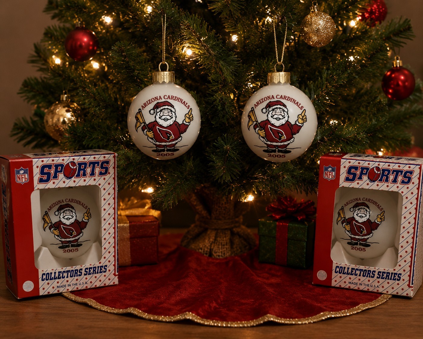 2005 Arizona Cardinals Vintage Glass Topperscot NFL Christmas Ornament Set Of 2