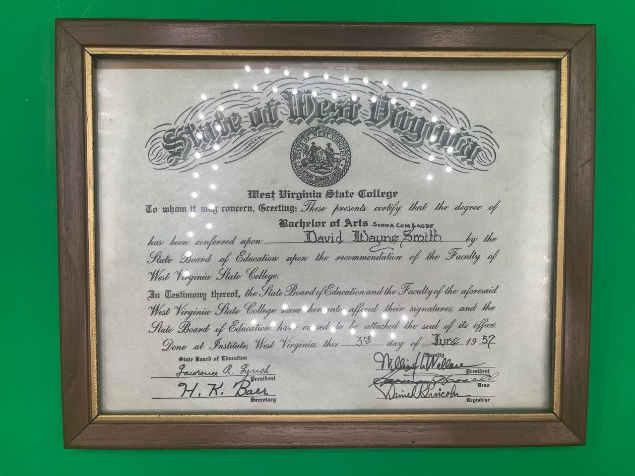1952 West Virginia State College Diploma Framed Bachelor Degree - LV47