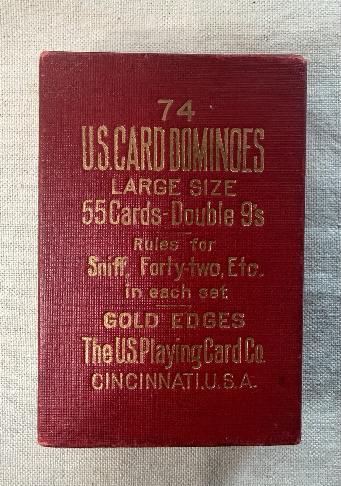 Antique 1908 55 Card Set USPlayingCardsCo. Dominoes Red Gold Edges No. 74 Large