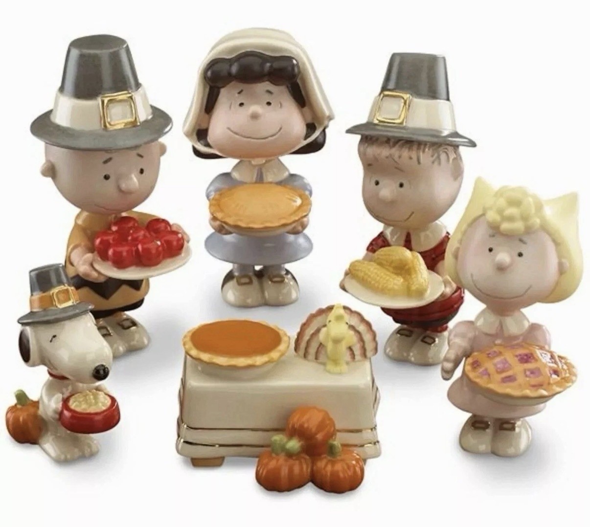 New In Box Peanuts Lenox Thanksgiving Figurines 6pc Set
