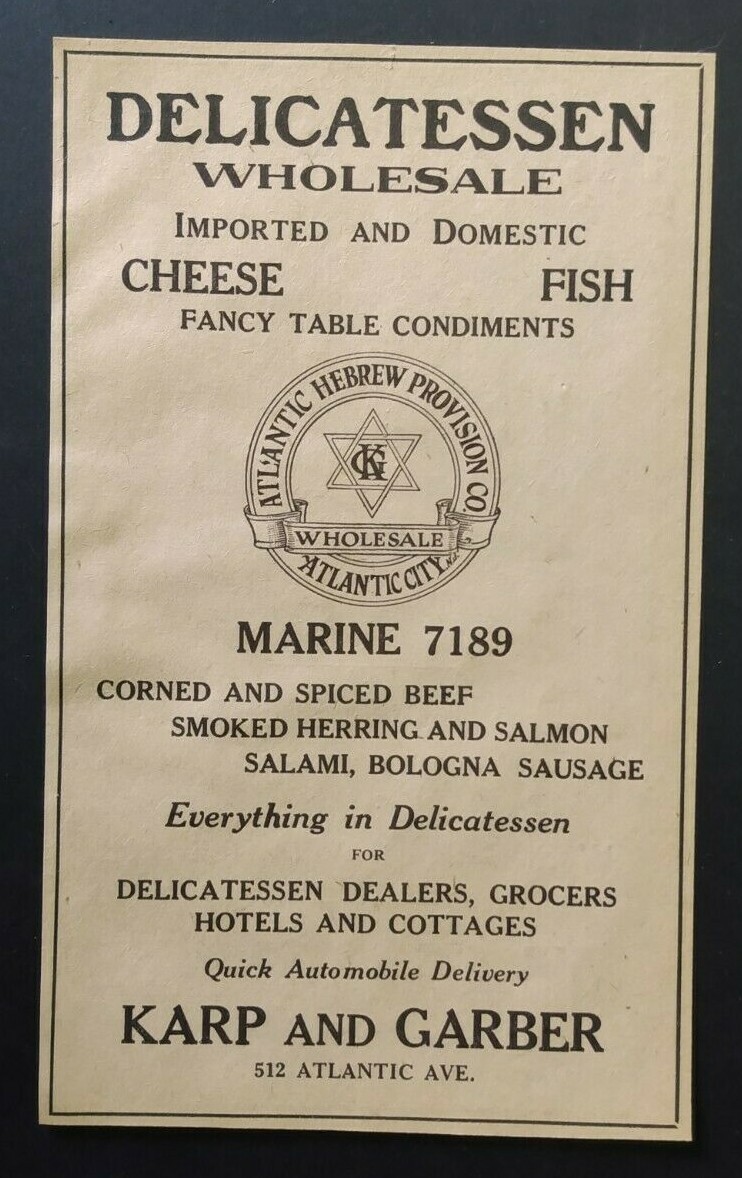 1923 Atlantic Hebrew Provision Co. Advertisement Atlantic City, NJ