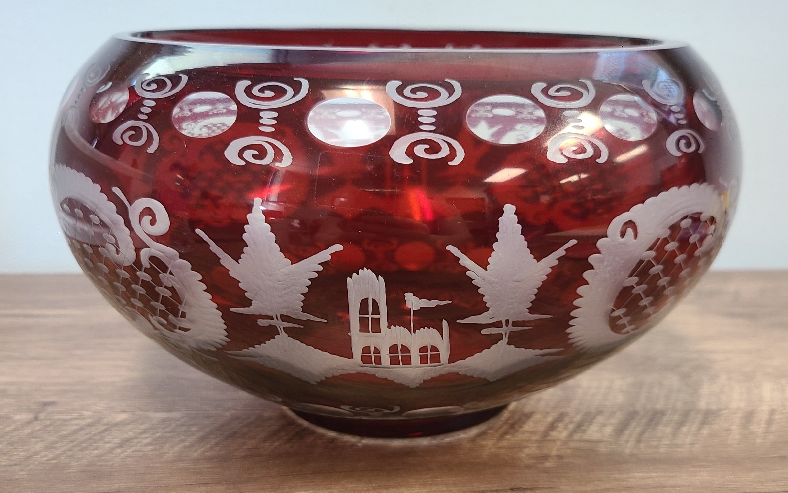 Egermann Glass Vintage Thick Bowl Red Cut to Clear Glass w/ Certified Pamphlet Egermann Glass Vintage Thick Bowl Red Cut to Clear Glass w/ Certified Pamphlet