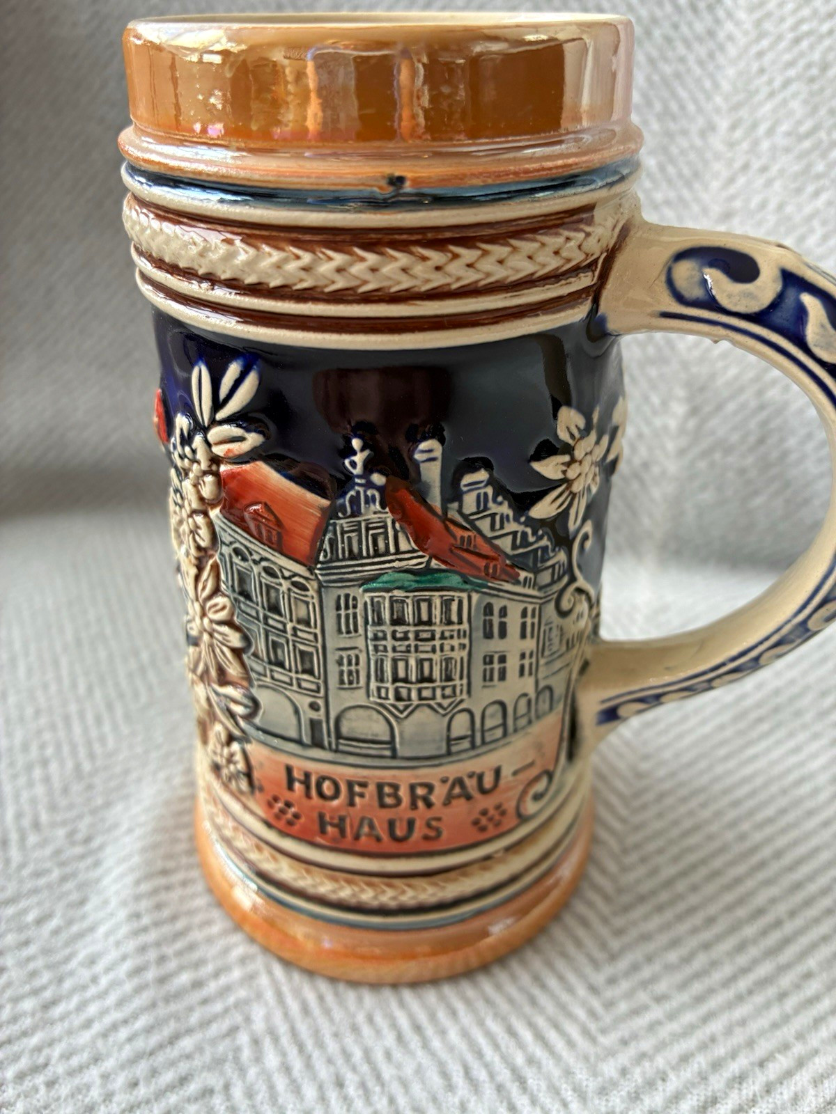 Vintage Hofbrauhaus Munich Germany Ceramic Beer Stein Raised Relief 5.75”