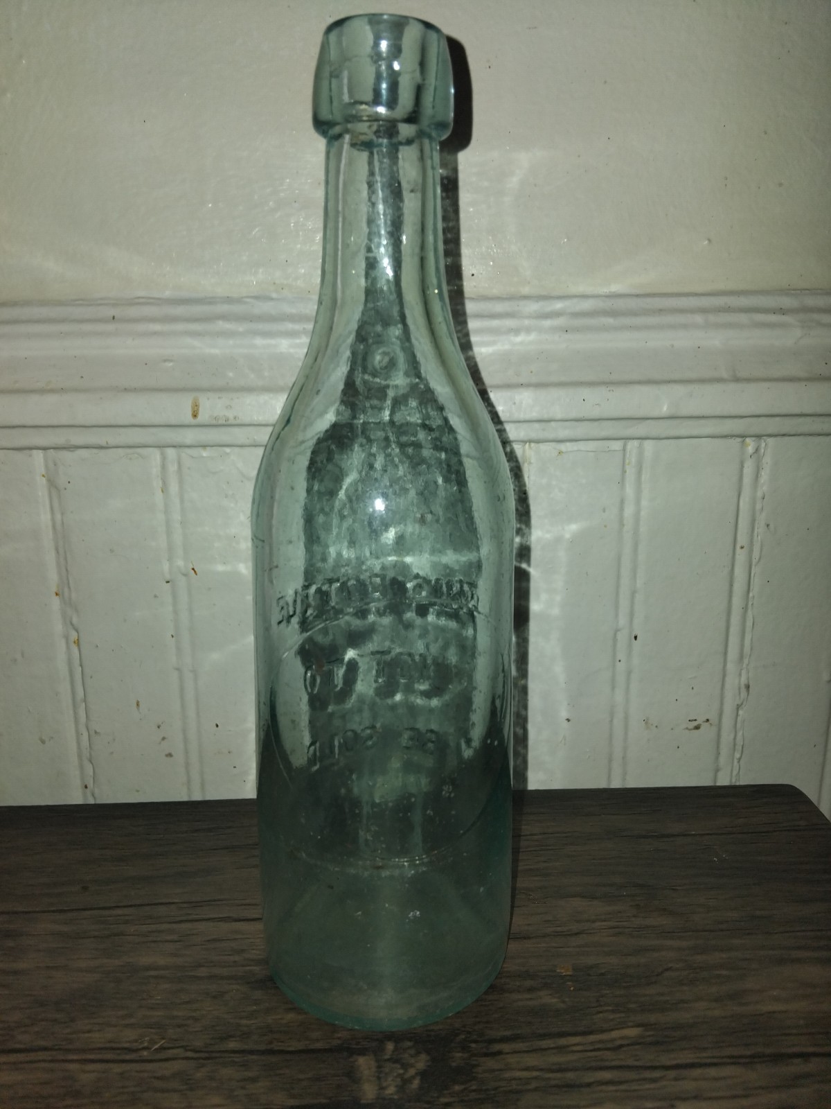 Antique Aqua Glass Blob Top Bottle \