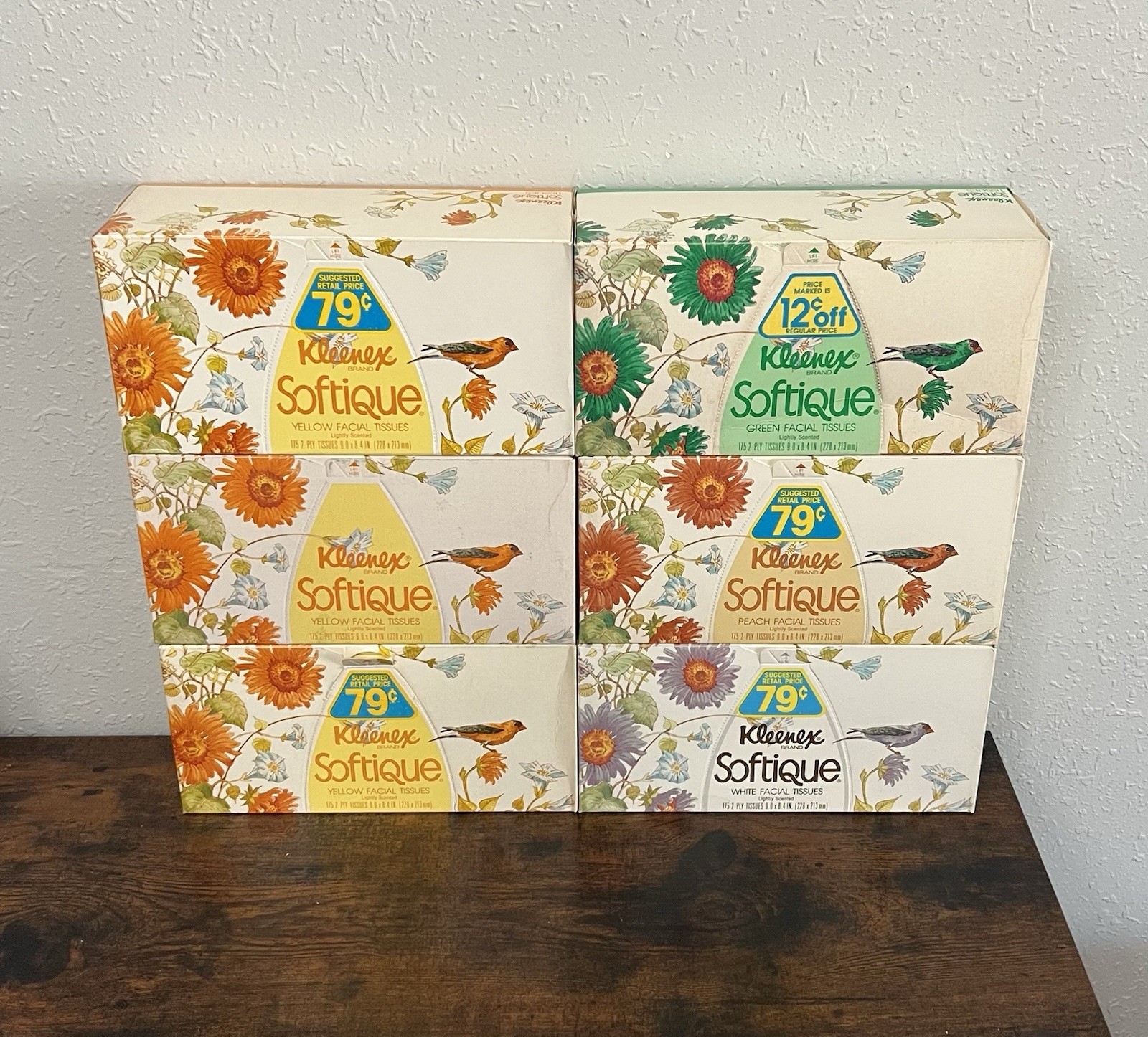 6 Vintage KLEENEX Softique Facial Tissues 1981 Movie Prop Floral Bird Box NOS
