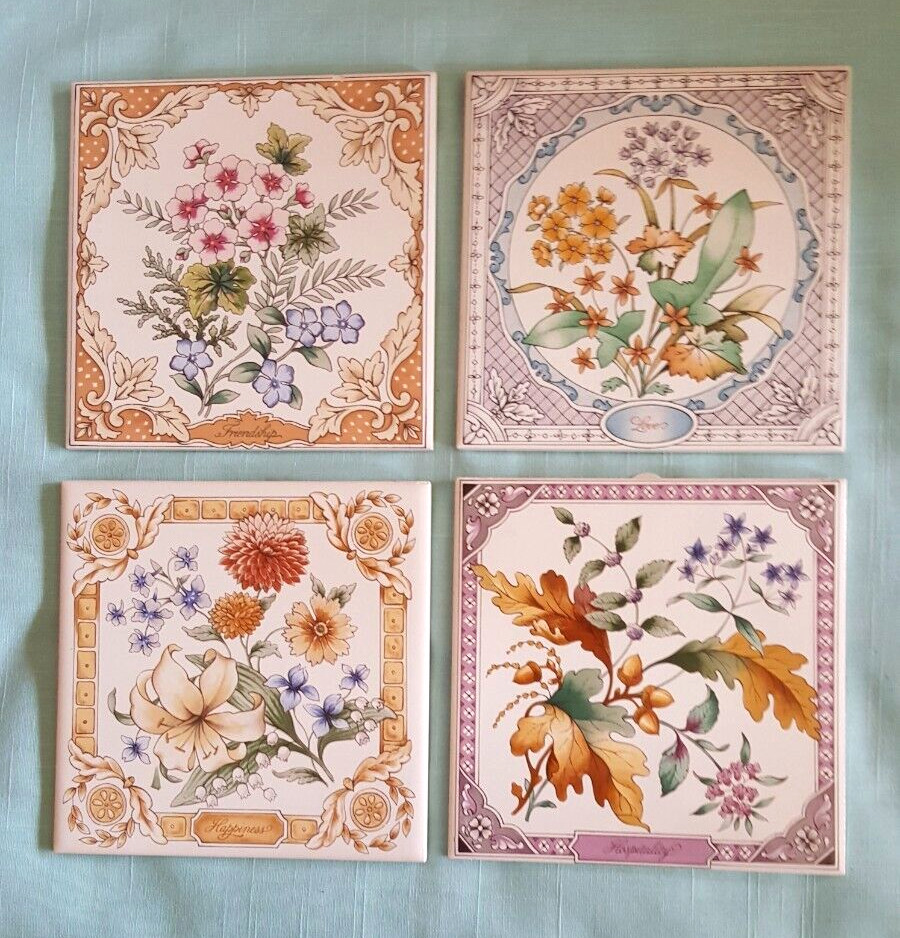 4  Avon Tiles Trivets Wall Plaques Hospitality, Love, Happines, Friendship 6\