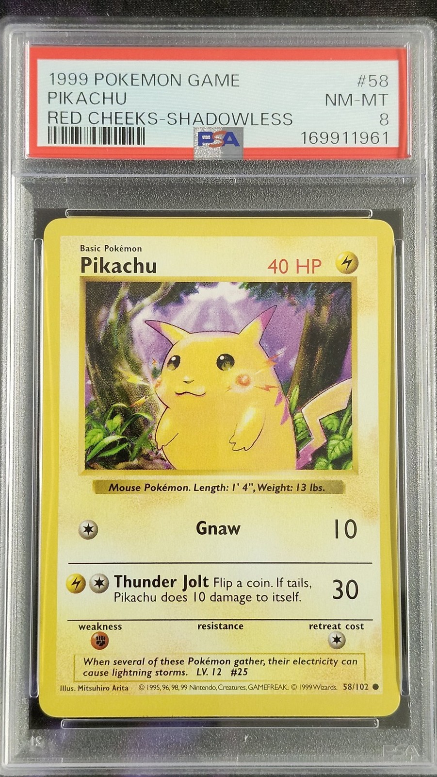 Pokemon PSA 8 Pikachu Red Cheeks Shadowless 58 Base Set