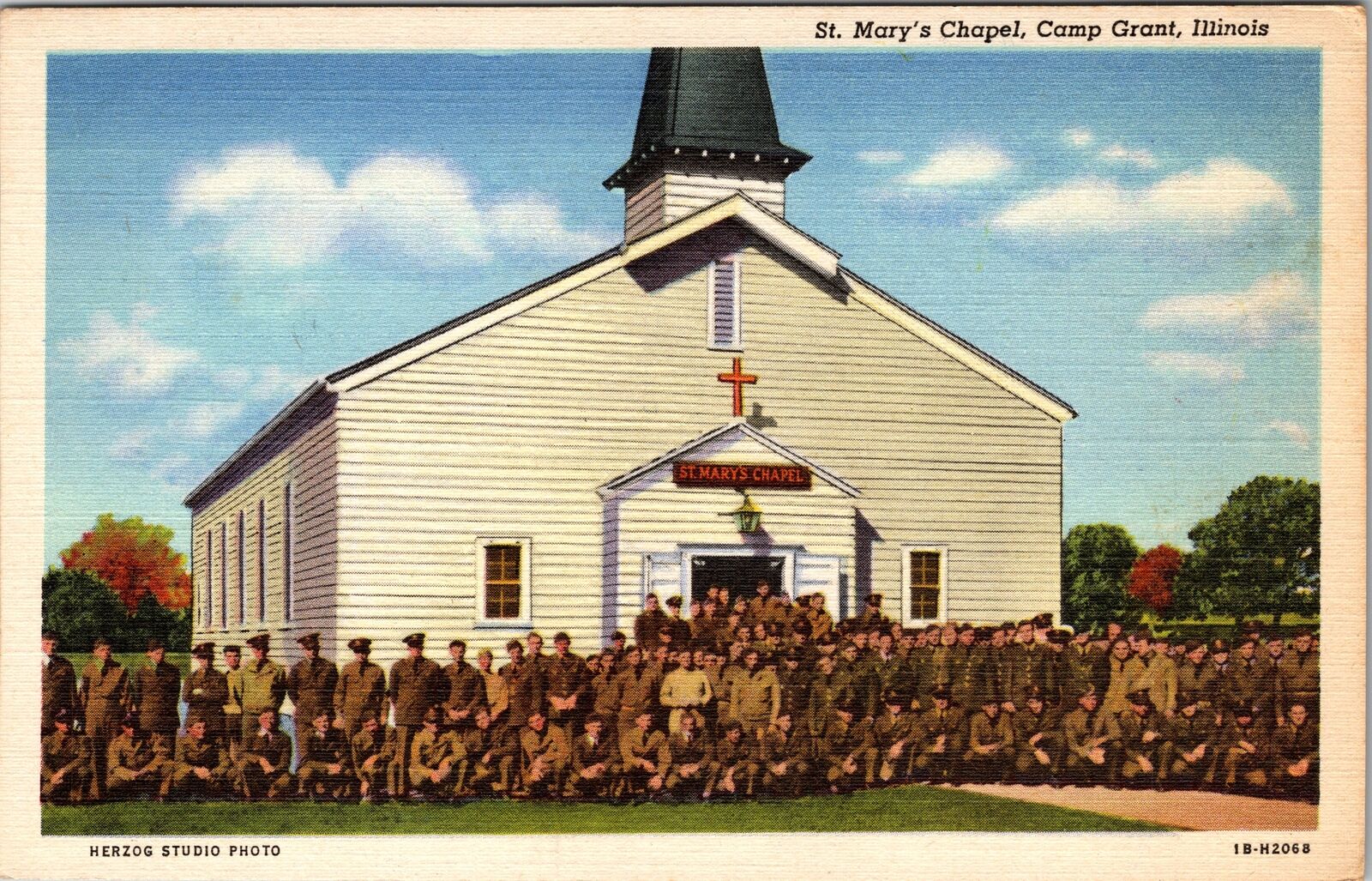 Camp Grant IL-Illinois, St. Mary\'s Chapel, Soldiers Vintage Souvenir Postcard