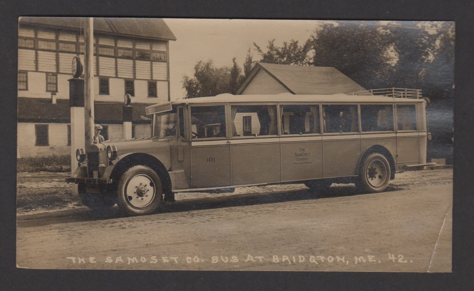 RPPC Samoset Co Bus at Bridgton ME Real Photo Postcard