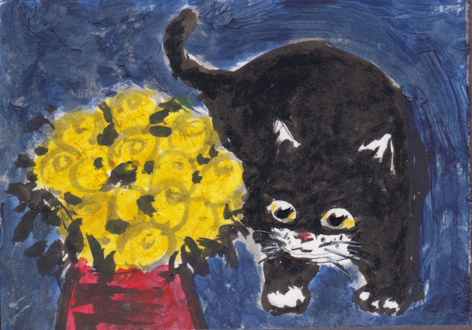 LinLi888 ACEO Original Art Acrylic Sumi Painting Cat 26090109