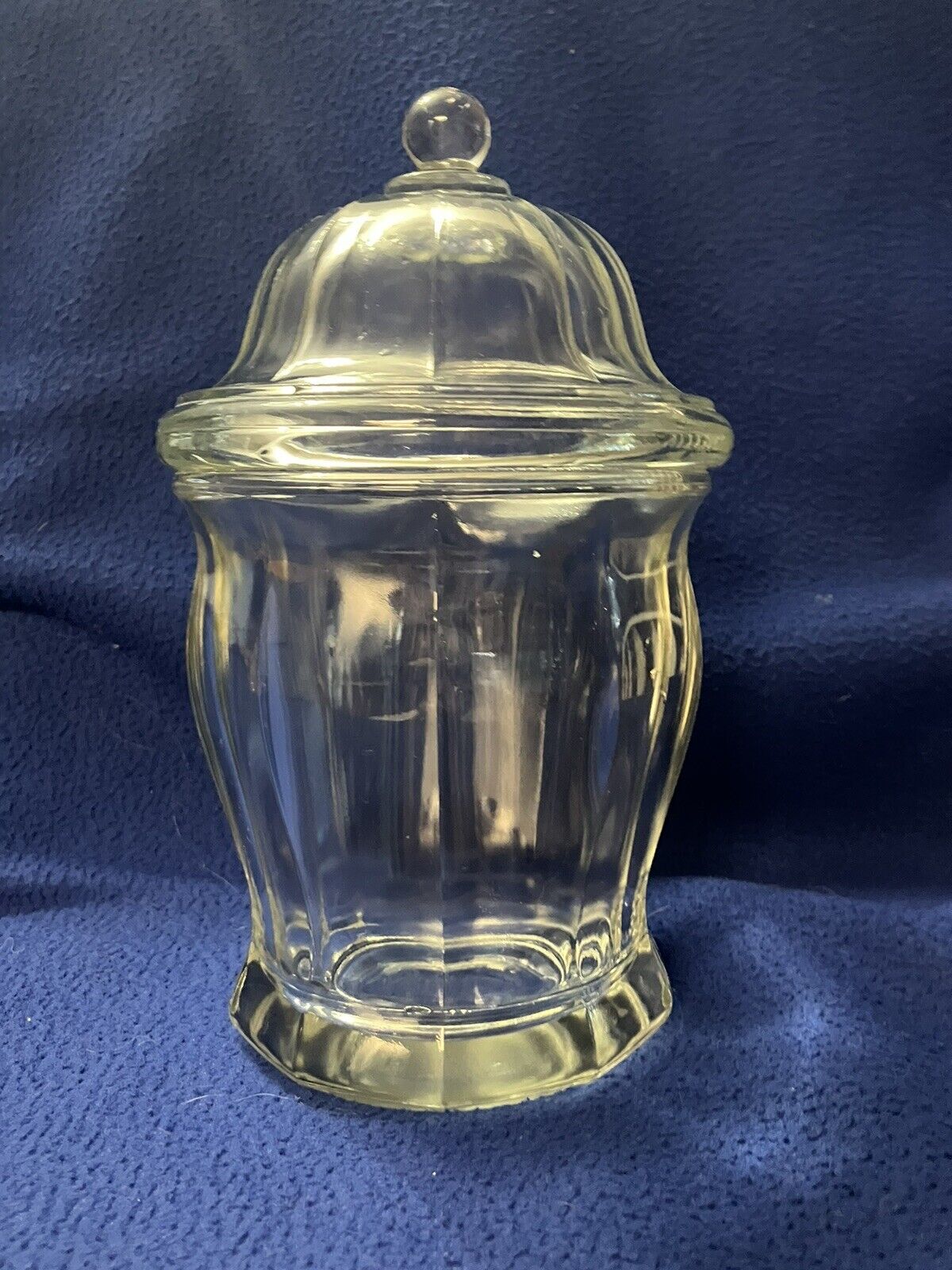 Vintage Clear Molded Glass Apothecary Jar W/ Domed Lid