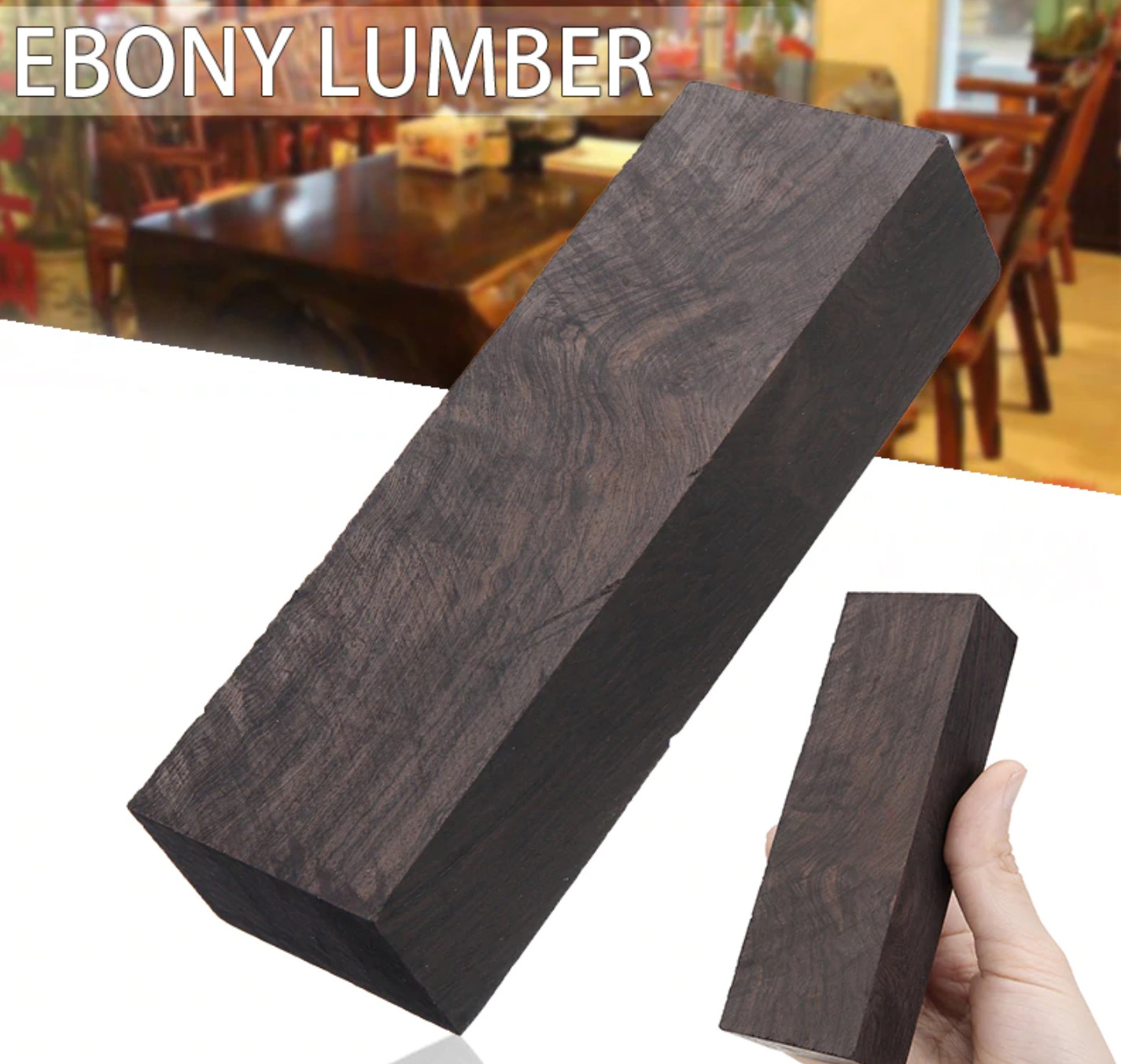 2 Pieces African Blackwood Ebony Block Lumber Wood Craft Knife Handle 12x3x3cm