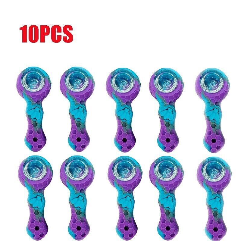 10PCS 4.3” Honeycomb Silicone Bong with Glass Bowl and Cleaning Tool Blue-Purple 10PCS 4.3” Honeycomb Silicone Bong with Glass Bowl and Cleaning Tool Blue-Purple