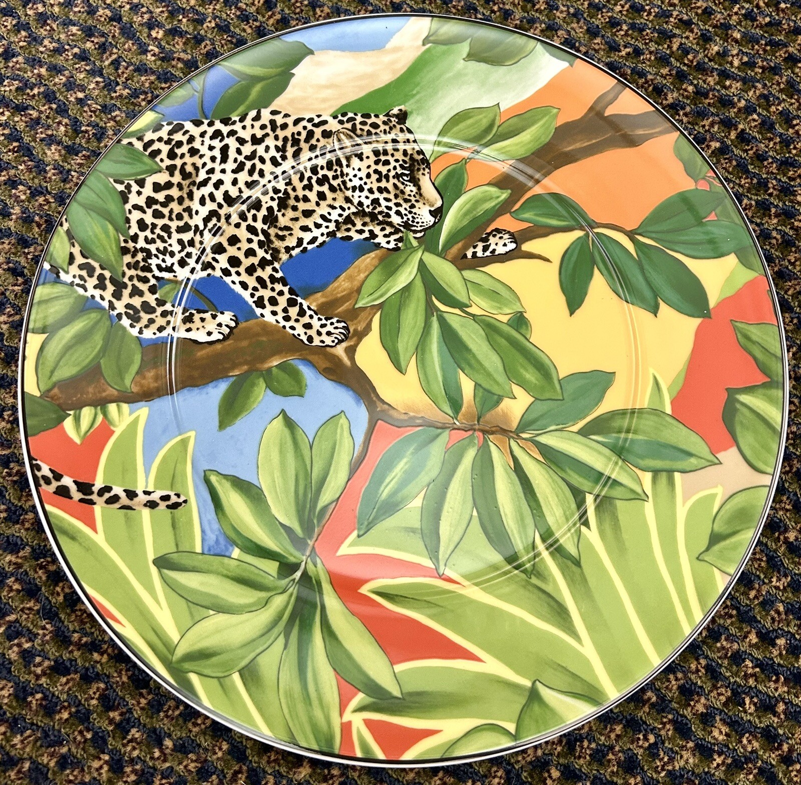 Vintage Mikasa 12.5” Plate. UH065 Amazon, Leopard In Tree, Germany, Dish