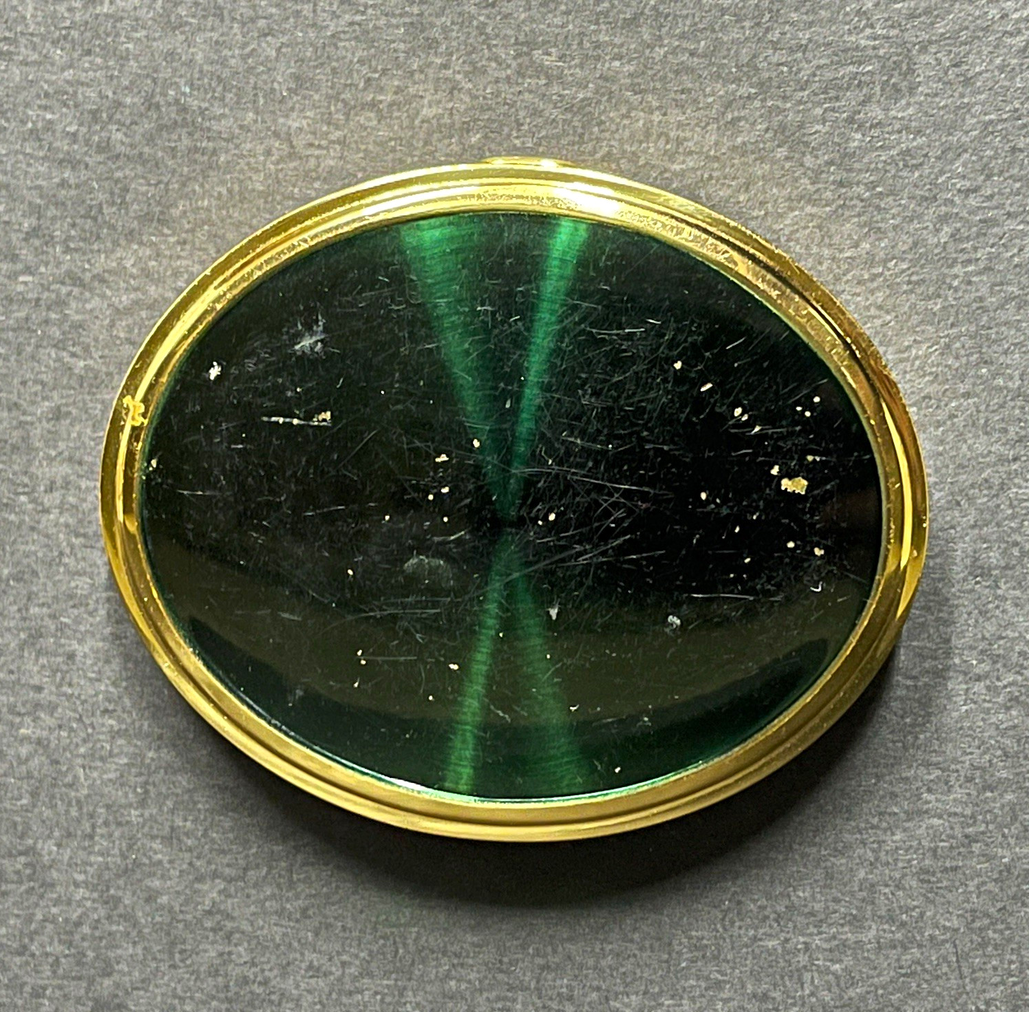 Vintage Green Gold Powder Compact Mirror K&K Puff Makeup Case