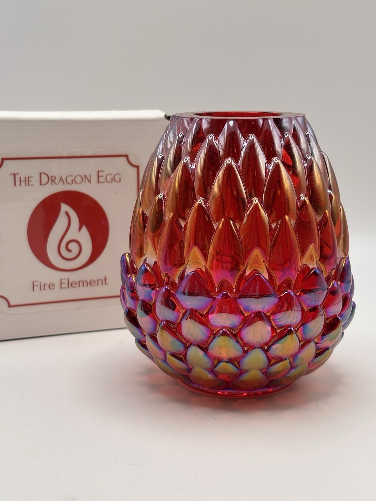 Olsen Glass Designs Fire Element Dragon Egg Fairy Lamp Red Carnival Iridescent