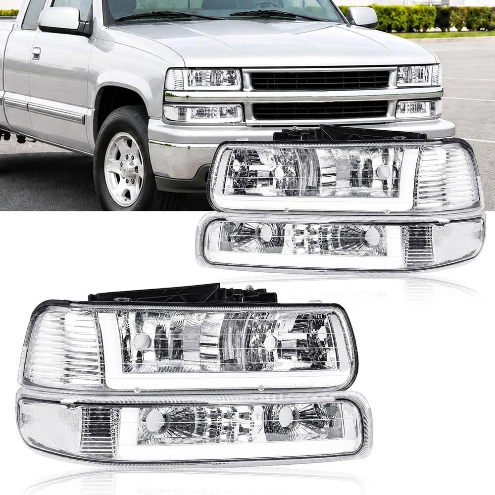 LED DRL Headlight Assembly for 1999 2000 2001 2002 Chevy Silverado /2001-2002 Si
