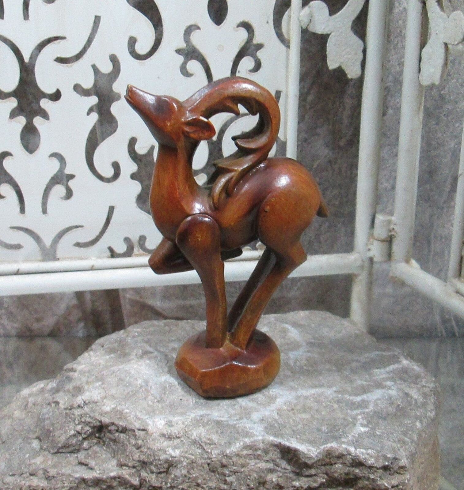 Vintage Carved Wood Gazelle Figurine