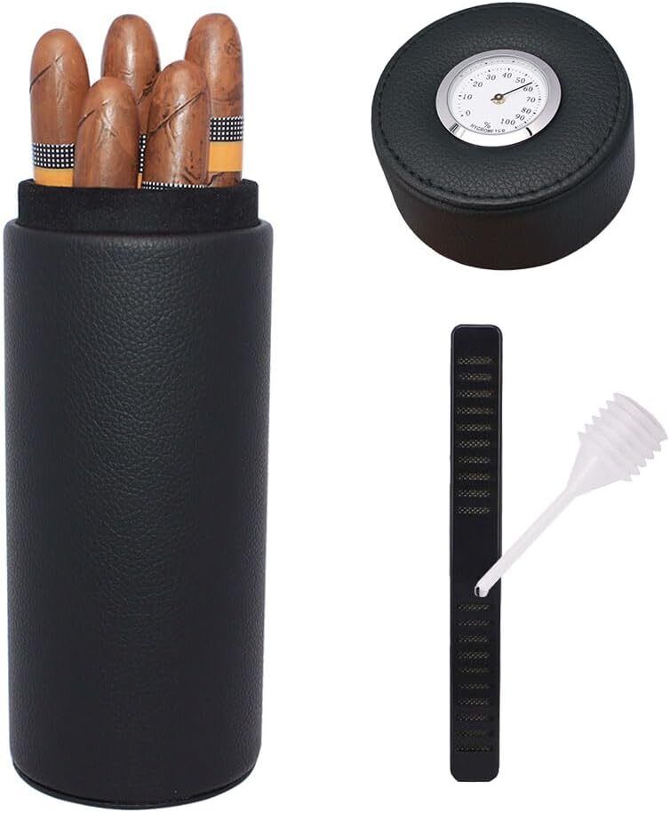AMANCY Popular Cedar Wood Lined Portable Travel Leather Cigar Humidor