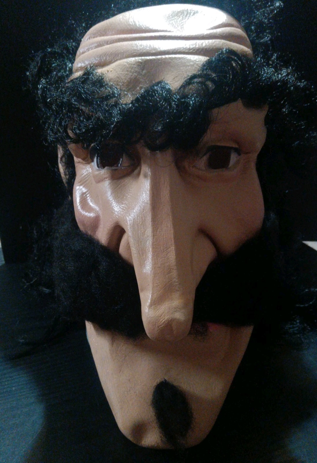 Vintage Large Cesar Halloween Mask Man Black Hair Soul Patch Mustach