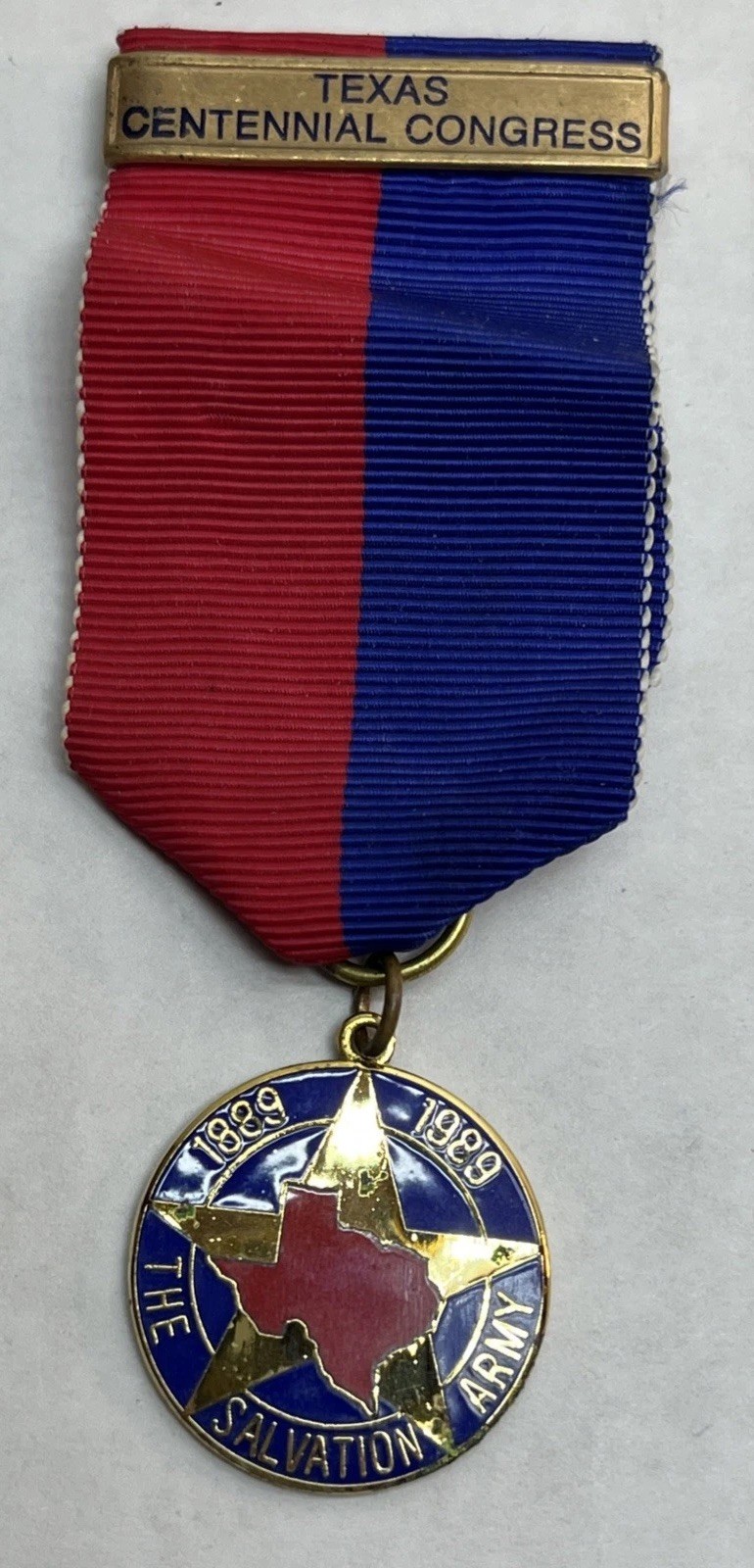 1889-1989 The Salvation Army Texas Centennial Congress Ribbon With Medal 100 Yrs