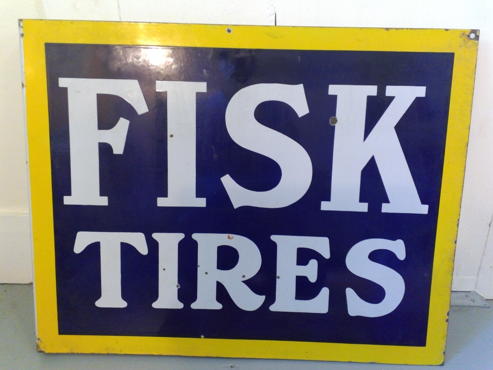Vintage Antique Fisk Tires Double-Sided Flange Porcelain Sign
