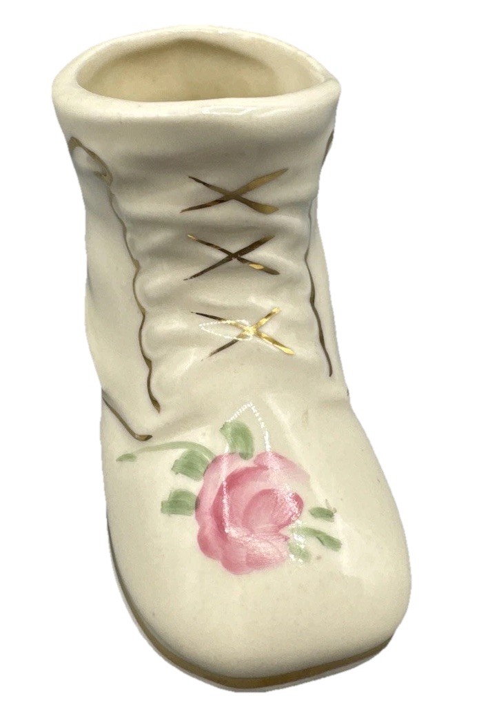 Vintage Hand Painted Gold Trimmed Baby Shoe Planter