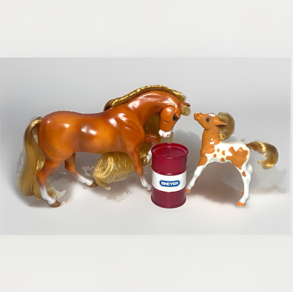 Vintage 1995-96 Reeves Breyer Dapples Mom & Filly Sunny Lot Of 2 Horses & Barrel