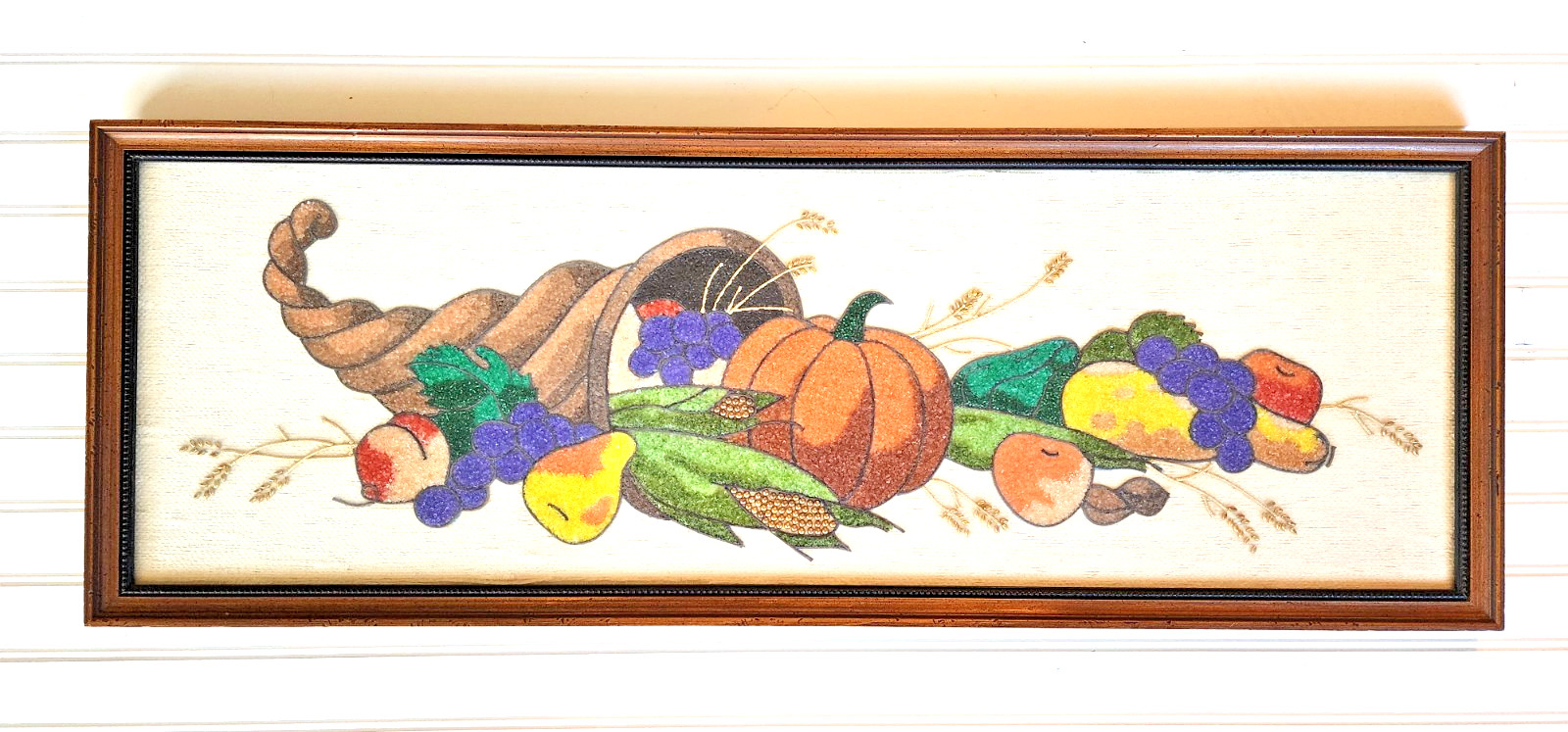 VTG MCM Handmade Gravel Art Harvest Decor Cornucopia Fruits 37