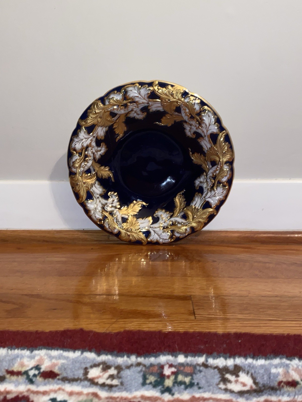 Large Meissen Porcelain Cobalt Blue w/ Leaves Bowl Porzellan Teller - Repaired