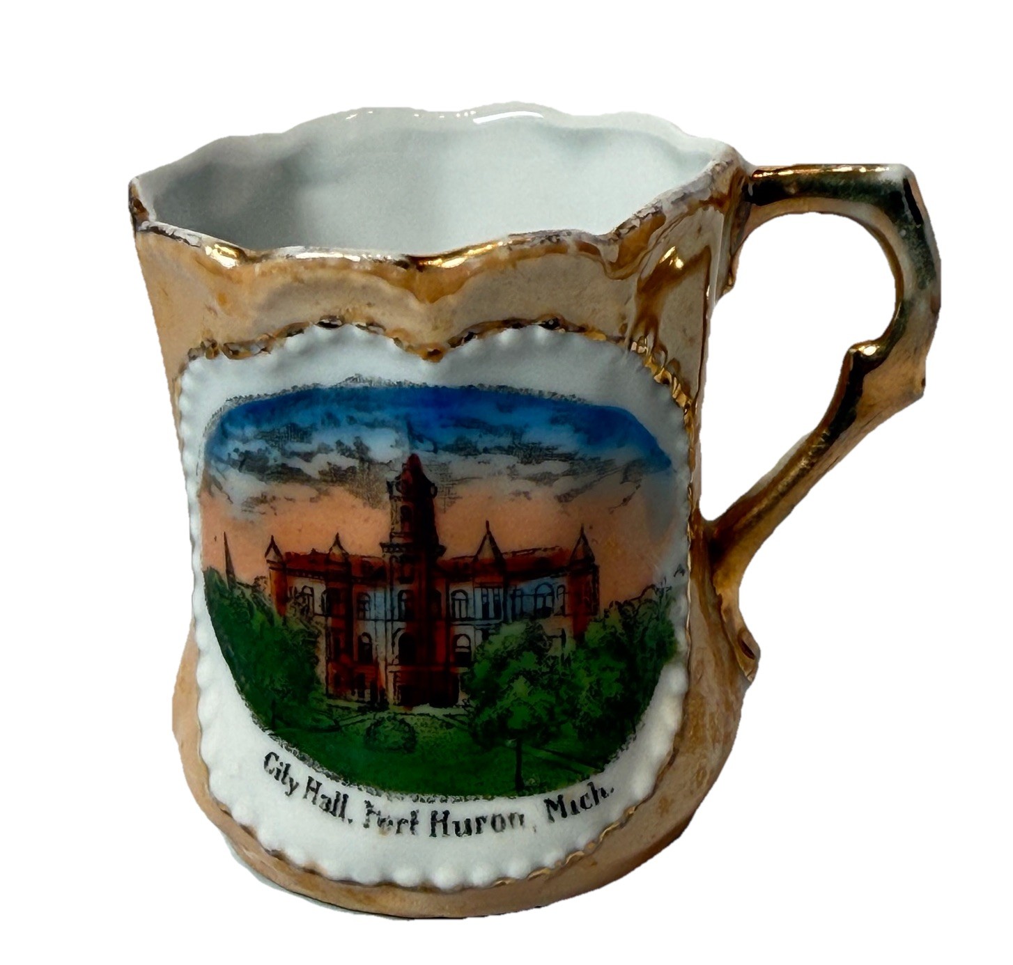 PORT HURON MICHIGAN MI Antique CITY HALL Souvenir China TRINKET CUP