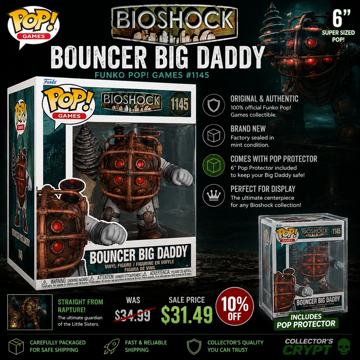 Bioshock Bouncer Big Daddy Super W/ PROTECTOR Funko Pop Vinyl Figure #1145
