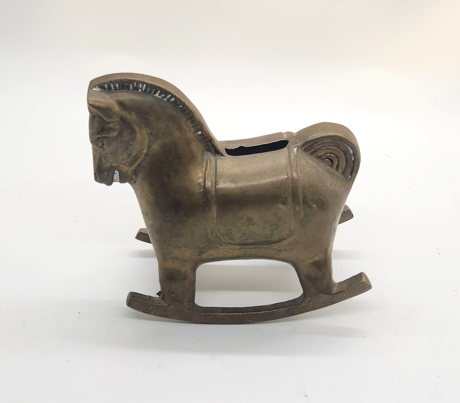 Vintage Bronze Rocking Horse Piggy Coin Bank