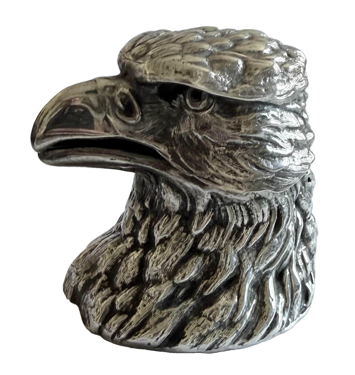 Vintage Silver Plated Eagle Head Inkwell with Hinged Lid, Approx. 3” x 3”