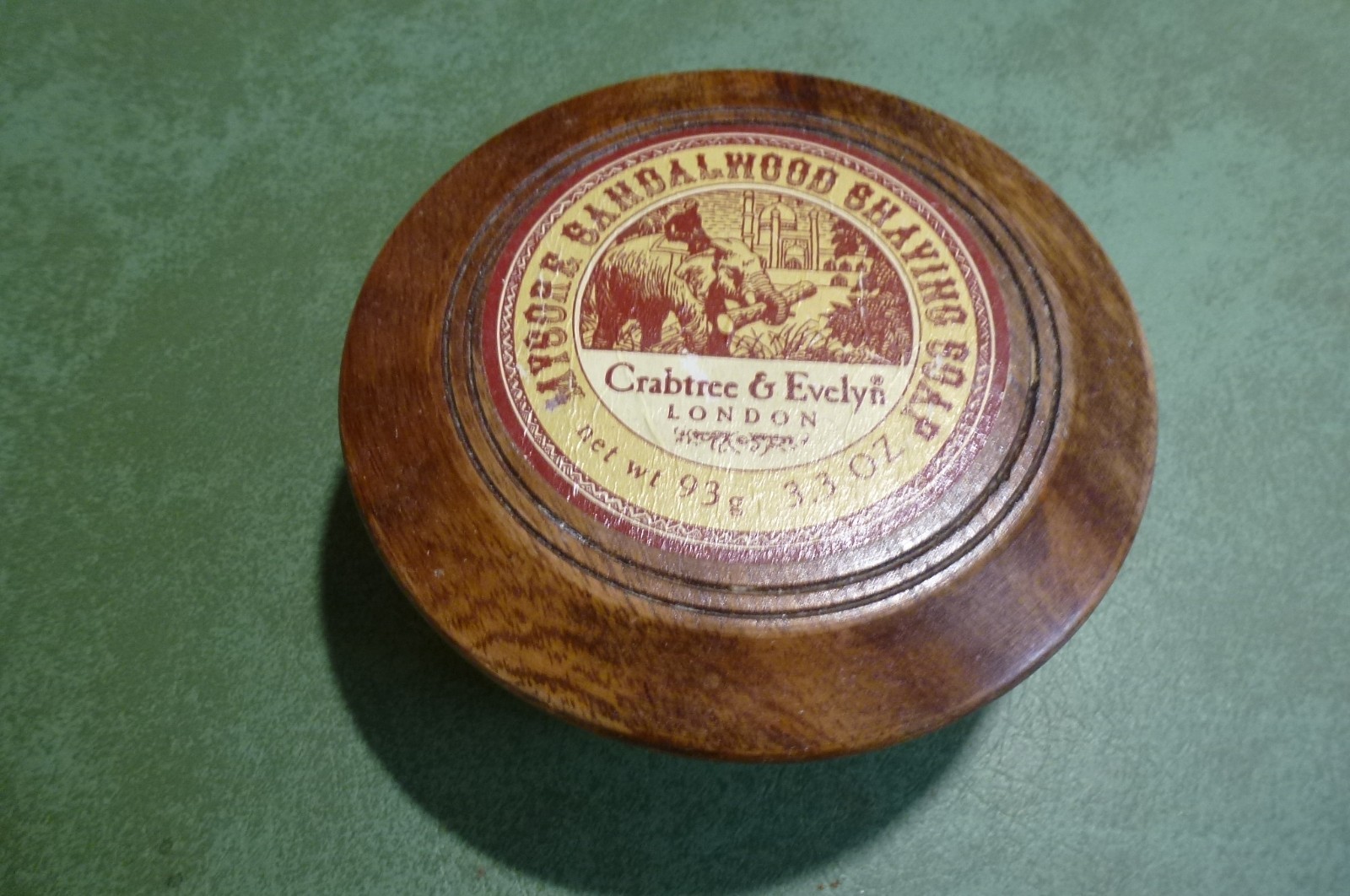 Crabtree & Evelyn Mysore Sandalwood Shaving Soap 3.3oz 93g London Wooden Basin
