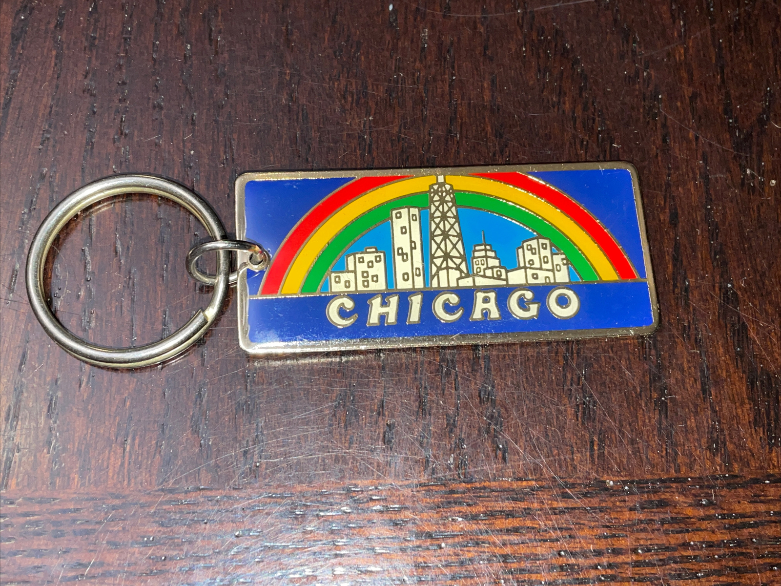 Vintage Chicago Keychain Illinois Metal 1970’s Rainbow EUC