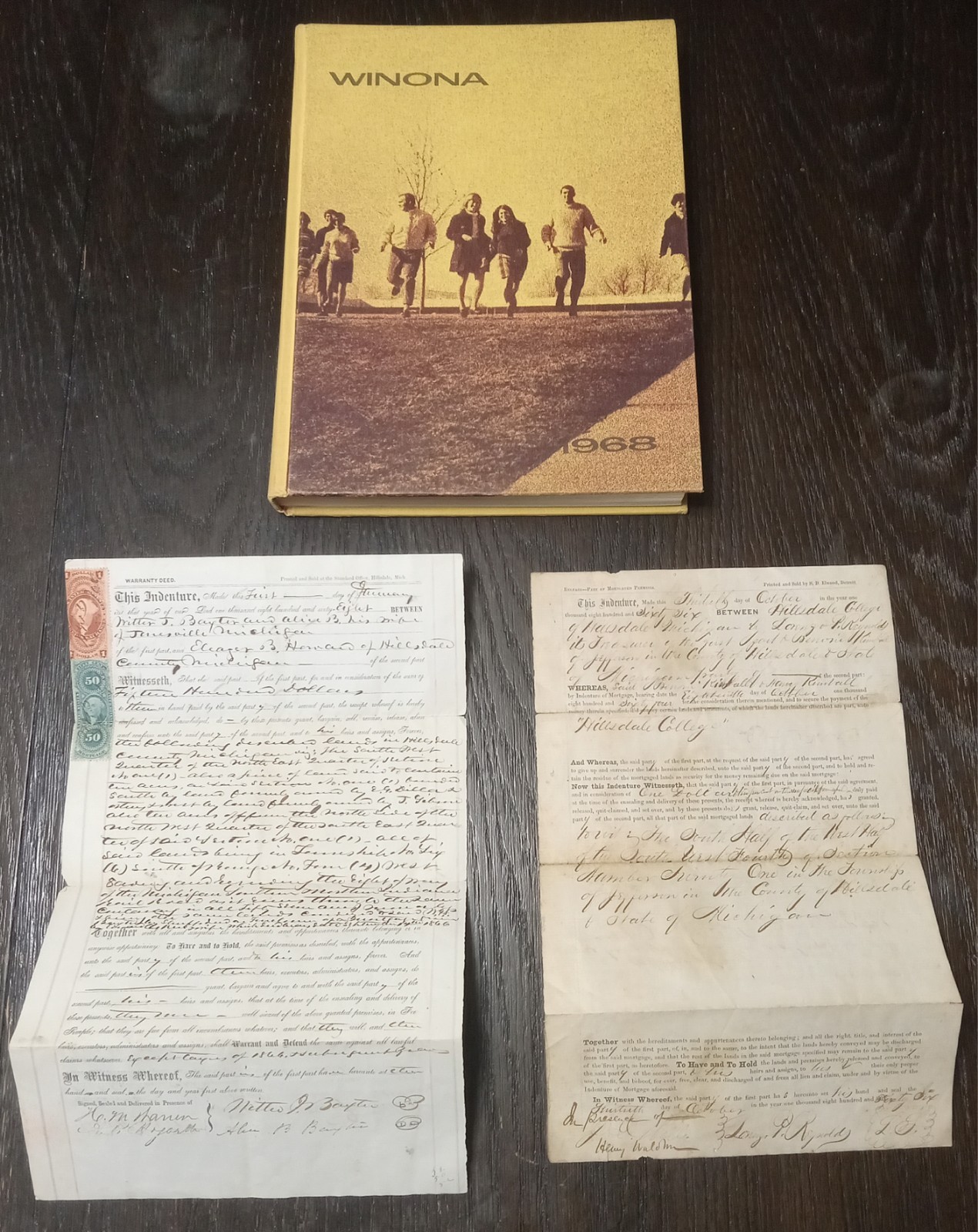 2 Hillsdale College Deeds 1866 & 1868 And 1968 Yearbook