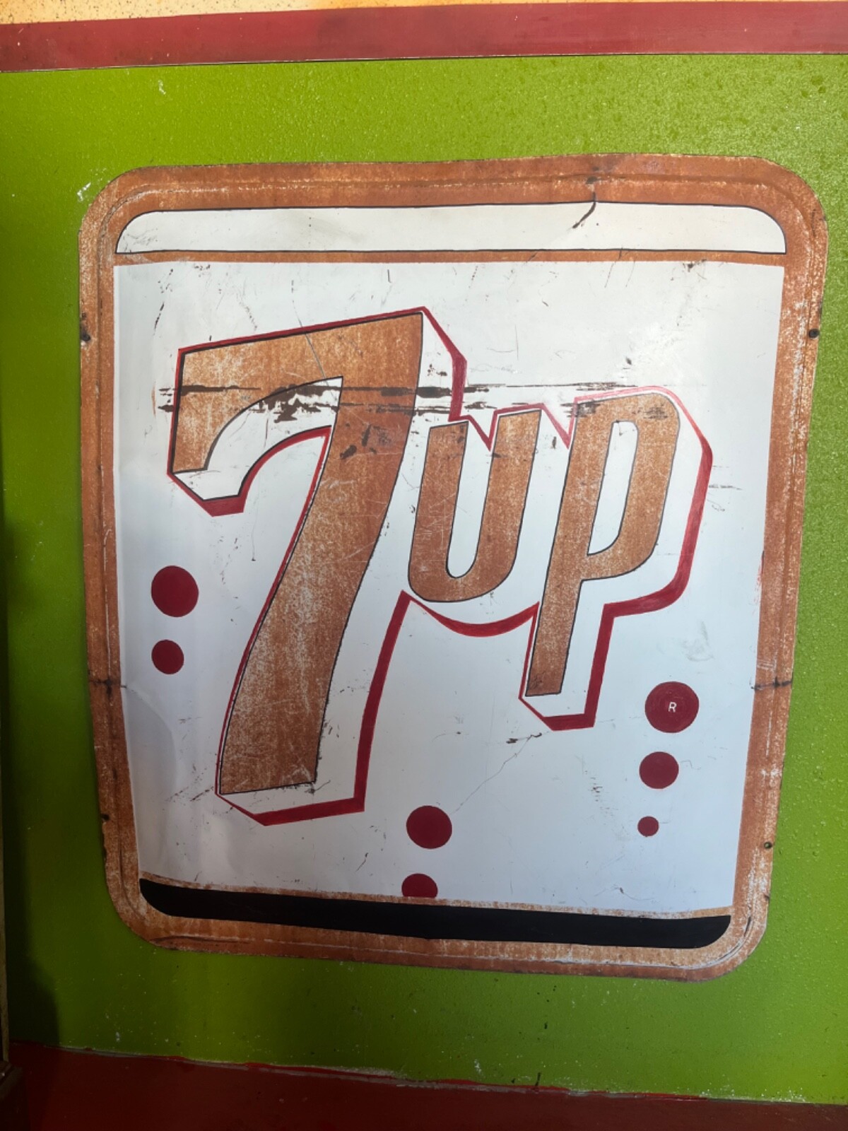 Vintage Original 1959 7UP Painted Metal Convex Advertisement Sign