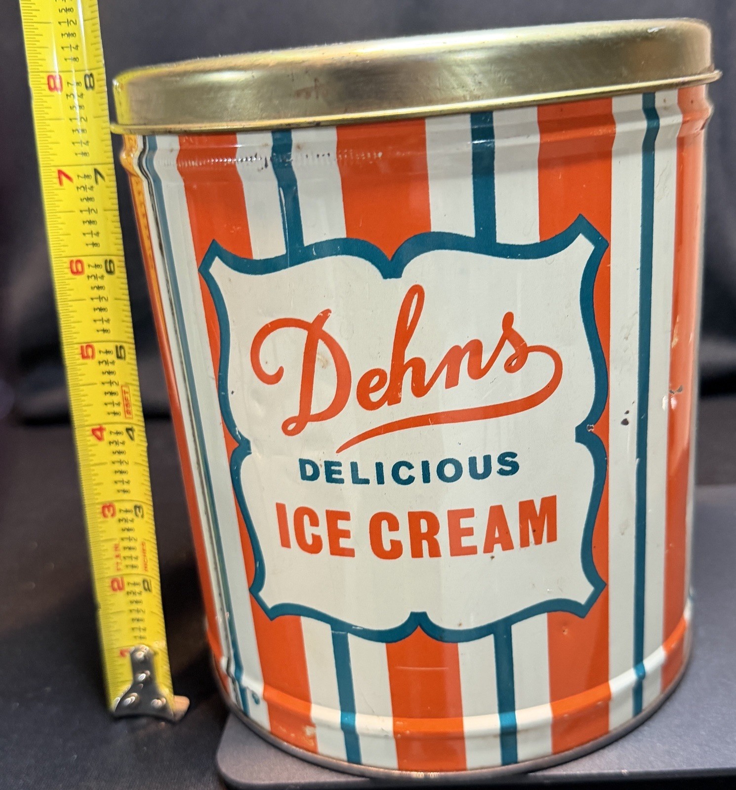 Vintage Dehn’s Delicious Ice Cream Metal Tin – Bonduel / Green Bay Wisconsin