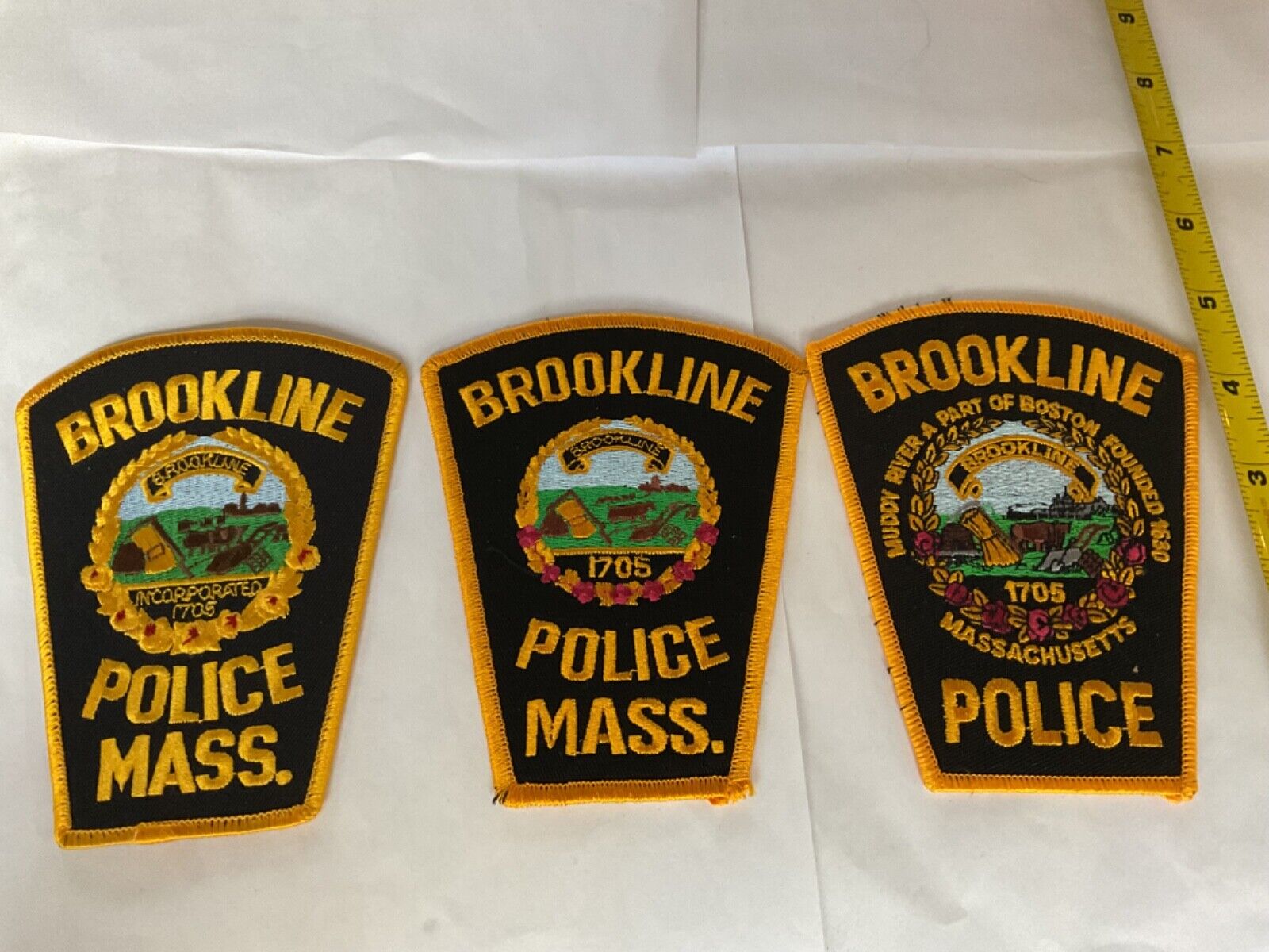 Brookline MA. Police Collectable Patch Set. All no sew marks ,all different.rare