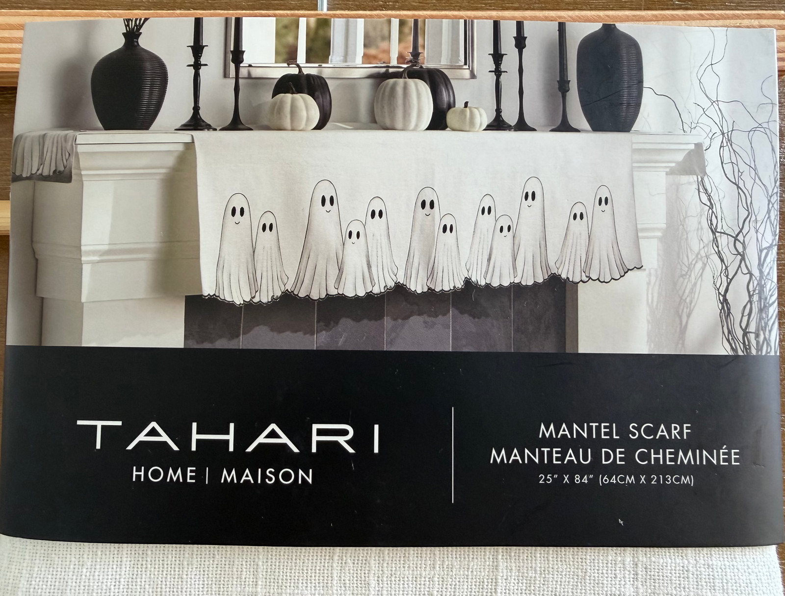 Tahari Home Halloween Ghost Mantel Scarf 25x84 Fireplace Mantel Decor NWT