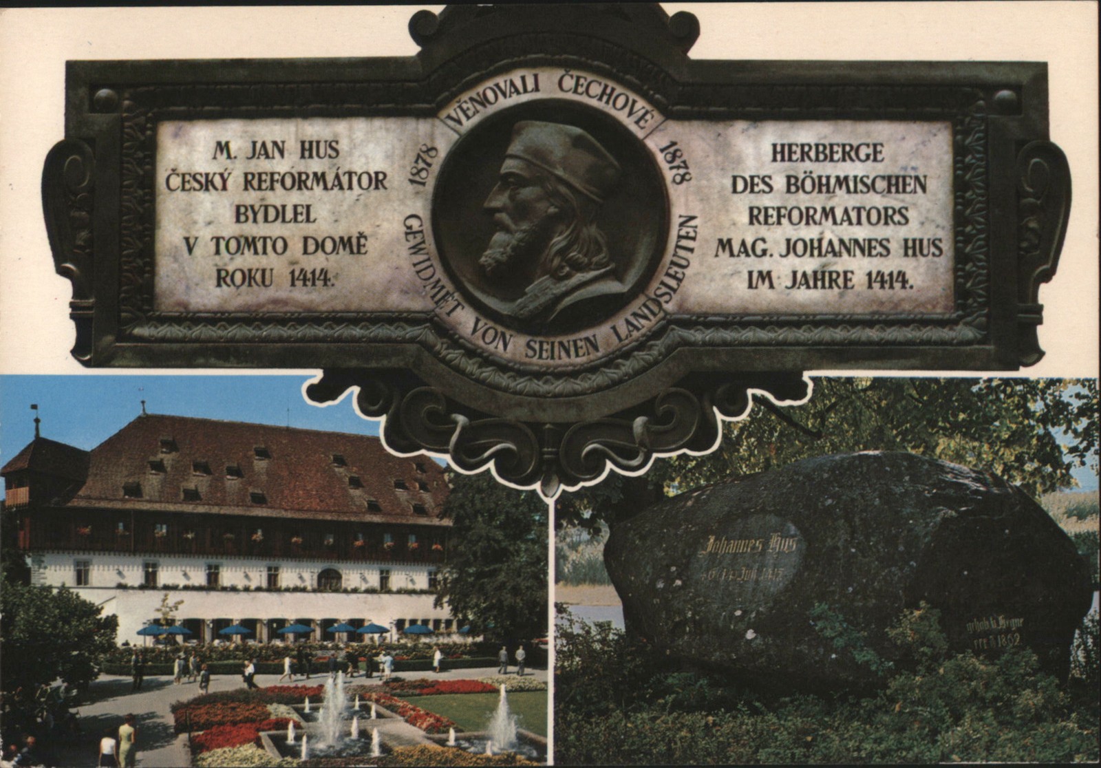 Konstanz, Germany Johannes Hus Memorials Residence Plaque Vintage Postcard