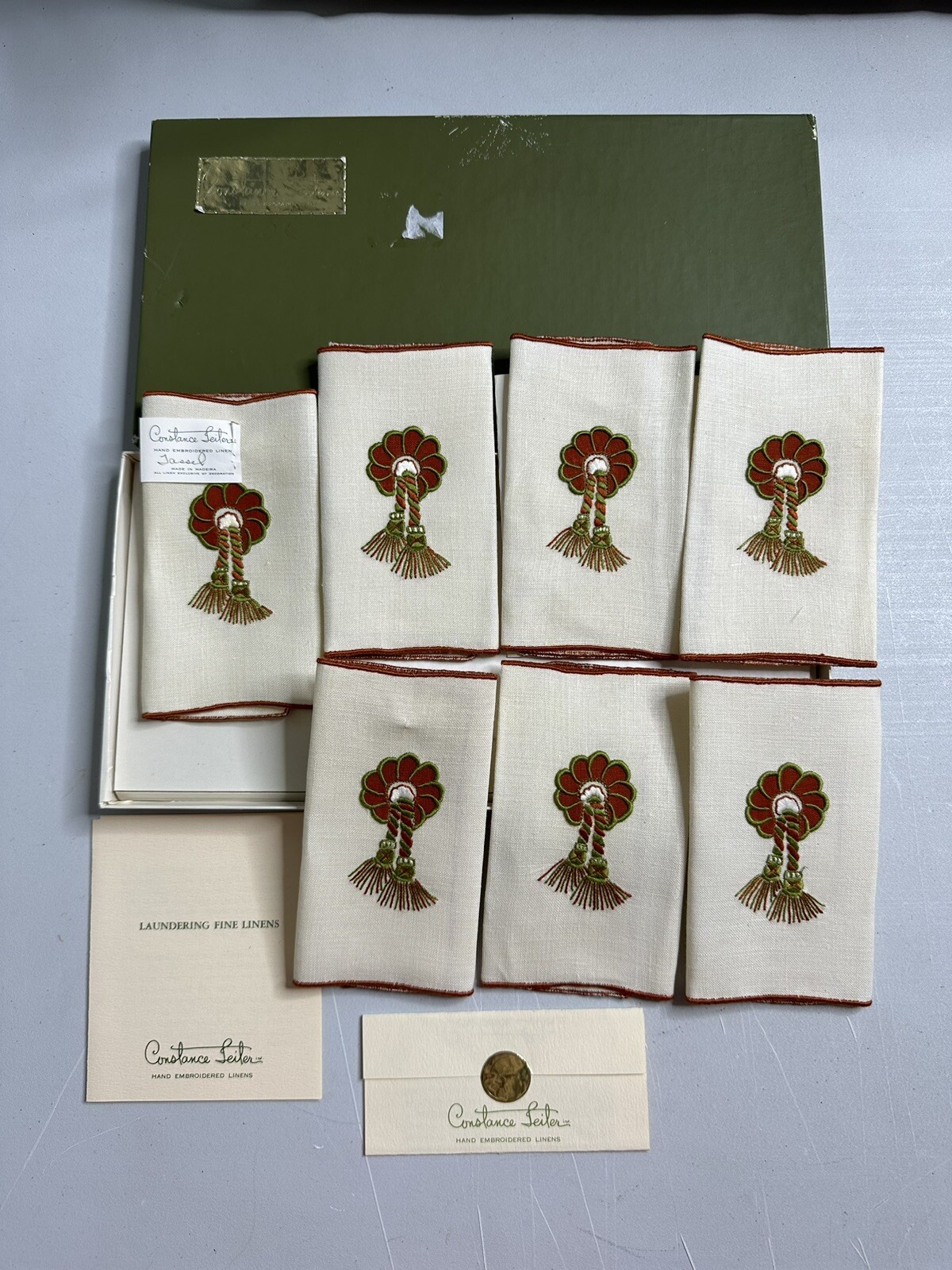 x7 Vintage Constance Leiter Cocktail Napkins Madeira Embroidered Rare