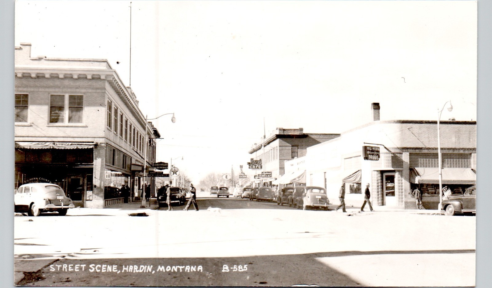 DOWNTOWN STREET hardin, mt c1930s postcard montana real photo rppc buildings car