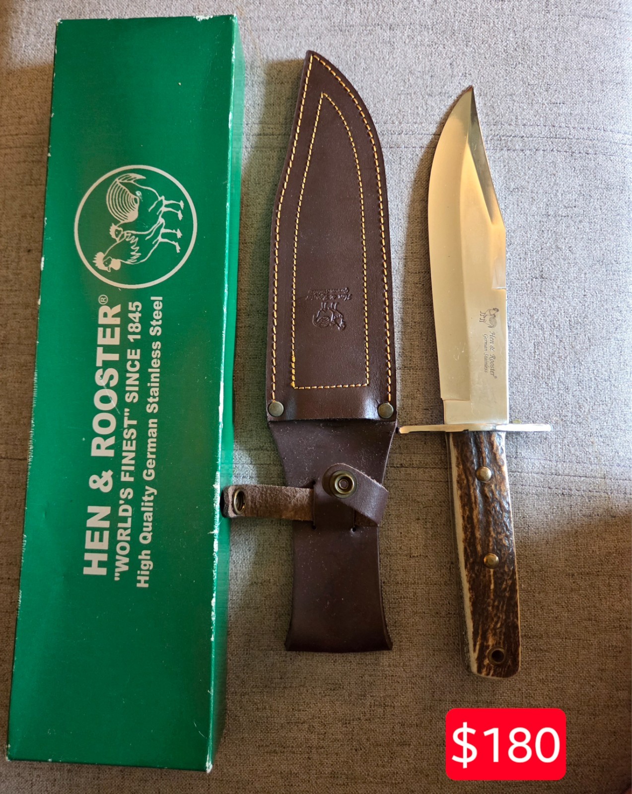 Hen and Rooster  HR -3107 8inc blade knife/sheath in mint condition