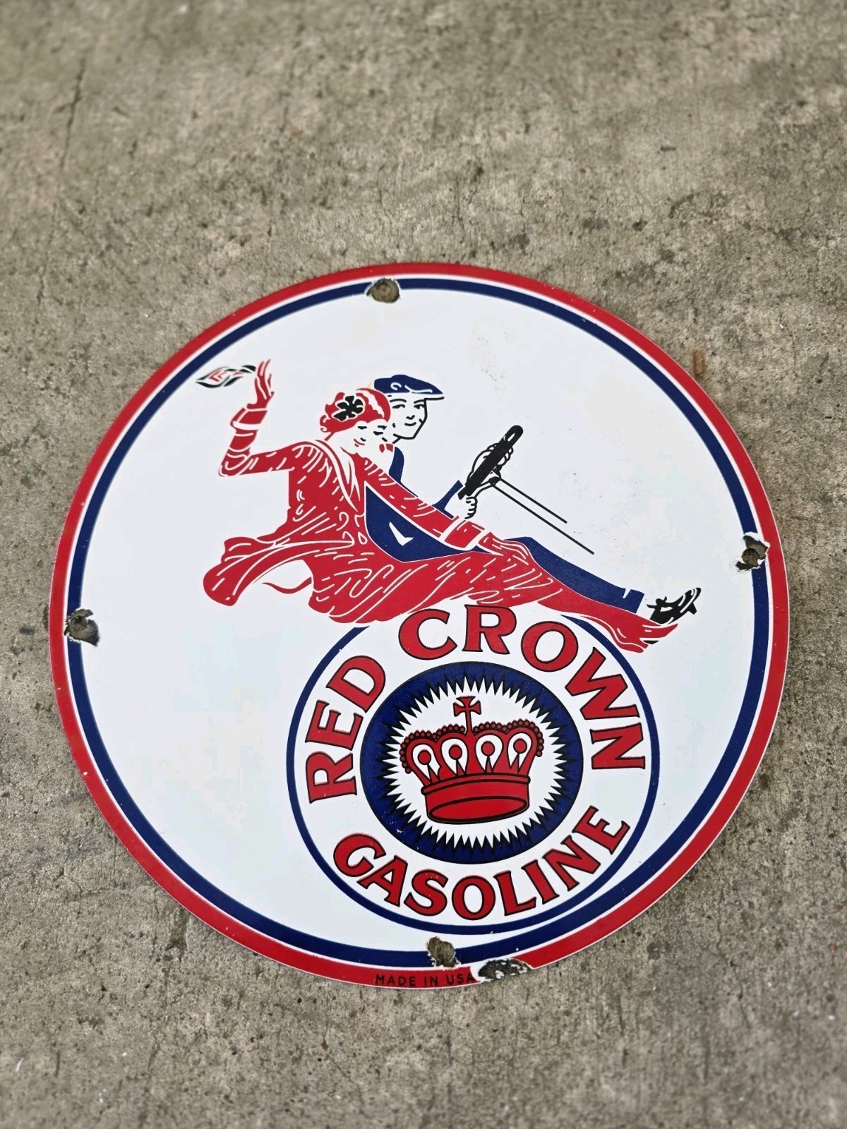 VINTAGE RED CROWN GASOLINE PORCELAIN GAS STATION SIGN 12\ VINTAGE RED CROWN GASOLINE PORCELAIN GAS STATION SIGN 12\