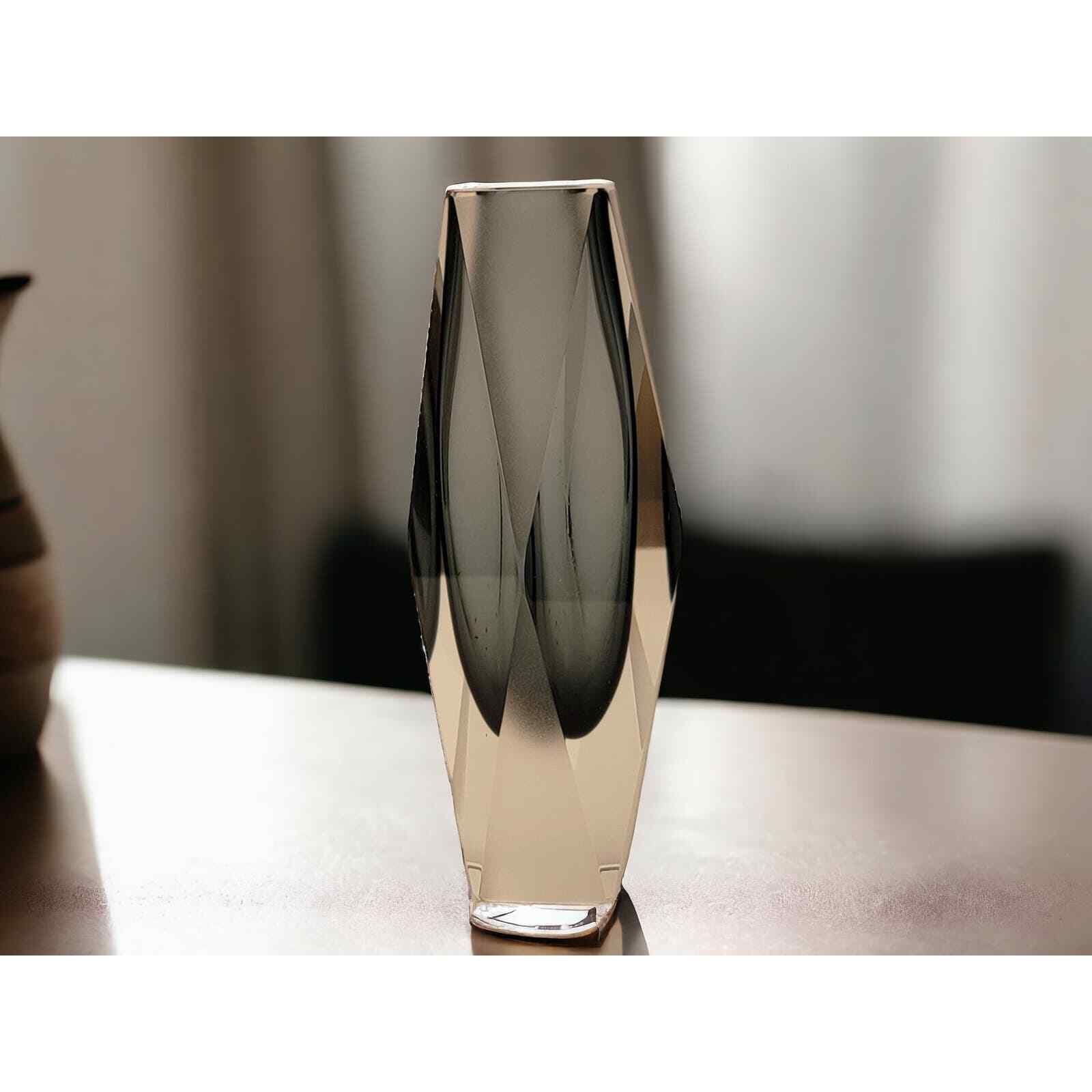 Geometric Smoked Murano Glass Vase - Contemporary Italian Art Decor