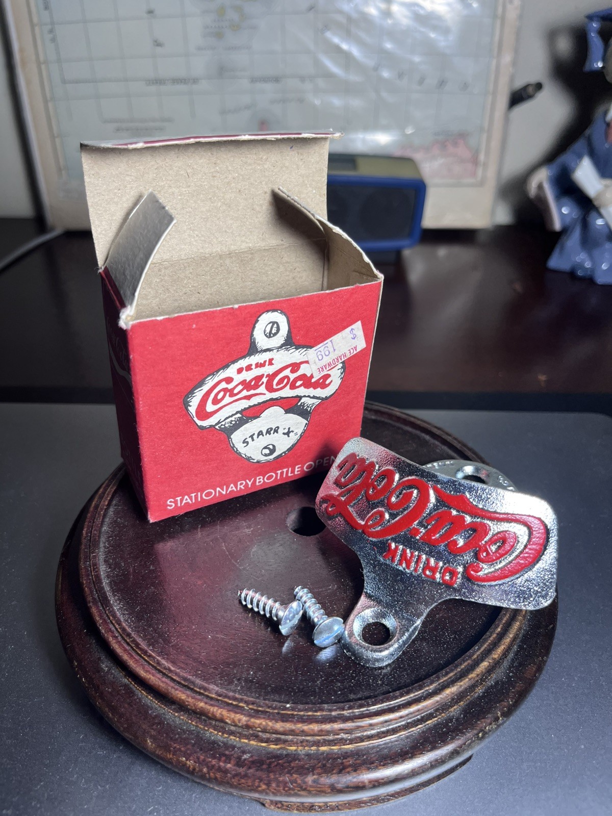 Starr X Coca-Cola Stationary Bottle Opener Original Box & Screws New Vtg