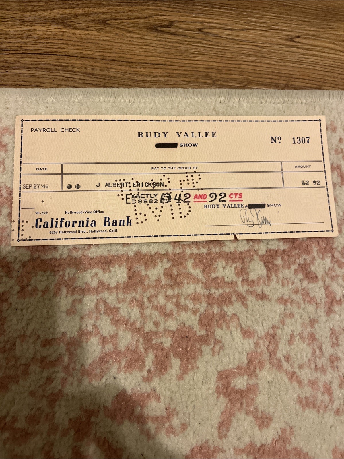 RUDY VALLEE 1946 SIGNED Singer Autograph Auto Check